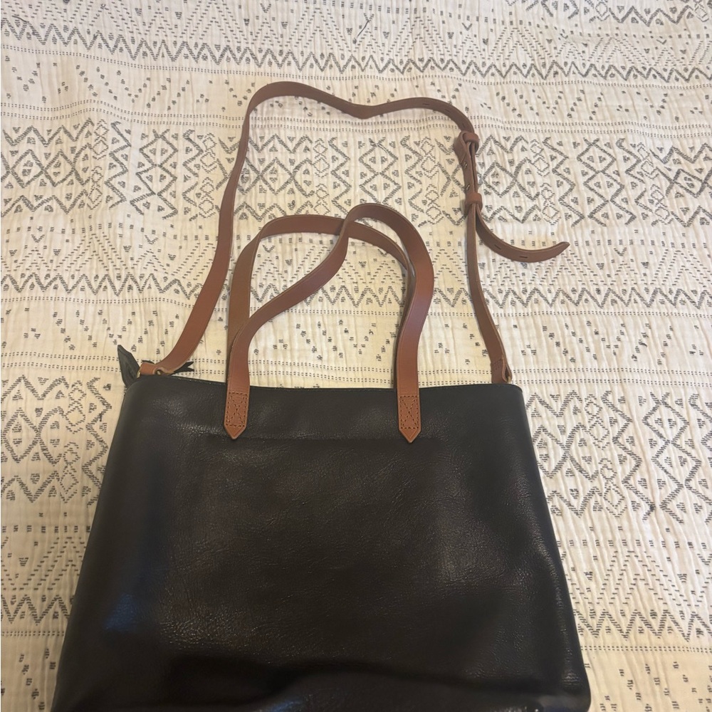 Madewell Black and Brown Leather Medium Transport Tote